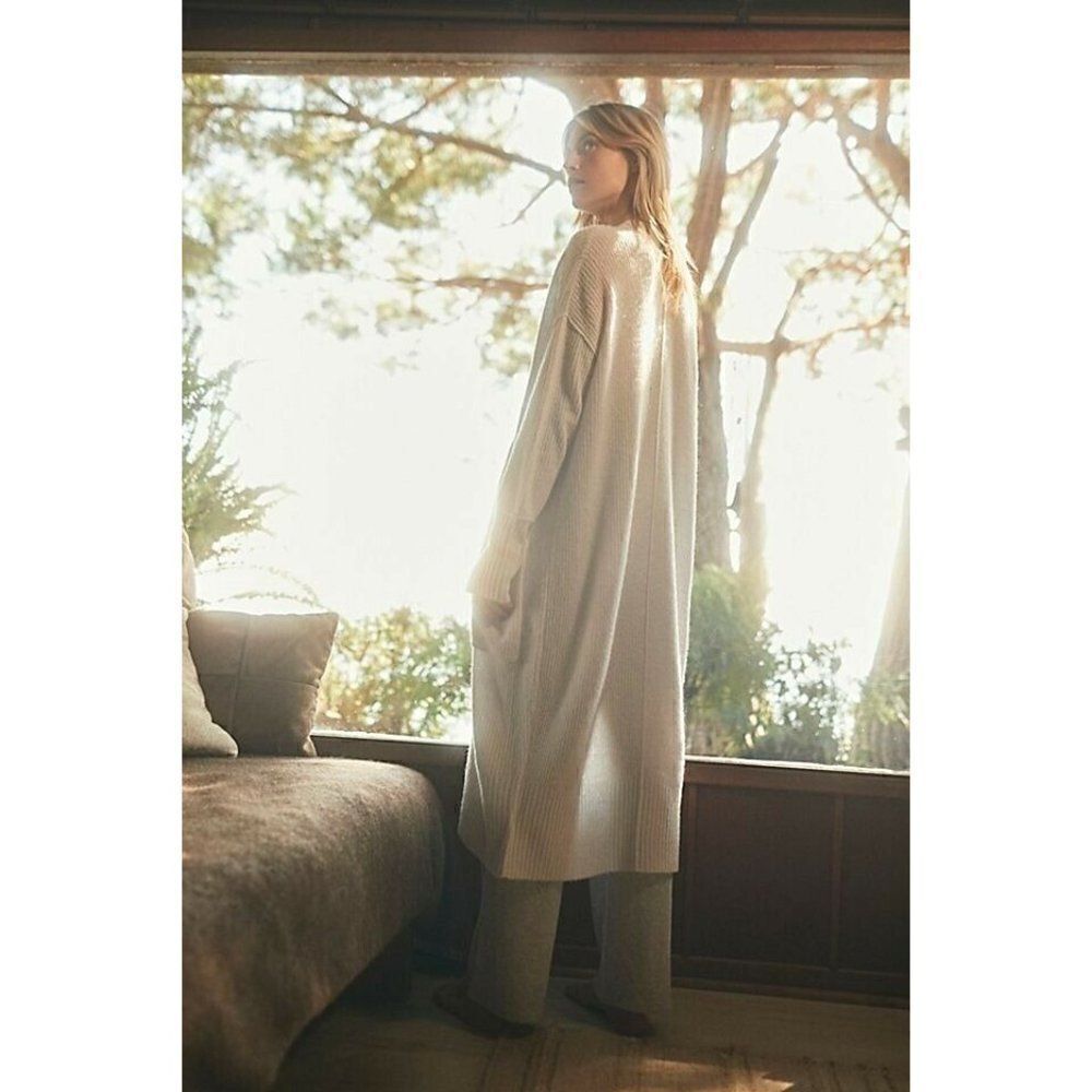 NWT FREE PEOPLE Sz S BB CARDIGAN MAXI CARDI SWEATER RIBBED DUSTER IN GRAY - Picture 4 of 4